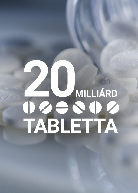Kép tablettákról, rajta felirat: 20 milliárd tabletta
